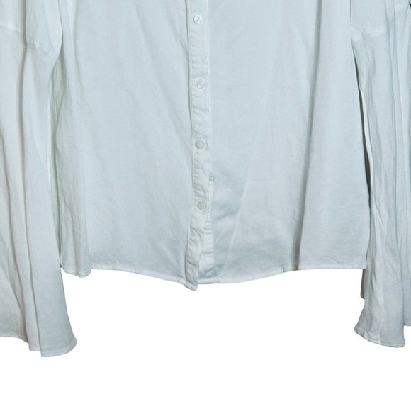 Boho White Open Shoulder Bell Sleeve Button Down Shirt XL - Picture 3 of 8